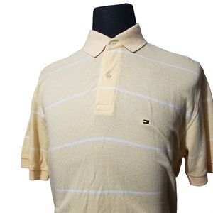 Tommy Hilfiger Short Sleeve Polo Shirt Large Yellow White Stripes